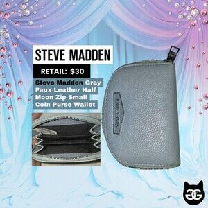 Steve Madden Gray Pebbled Faux Leather Half Moon Zip-Around Coin Purse Wallet
